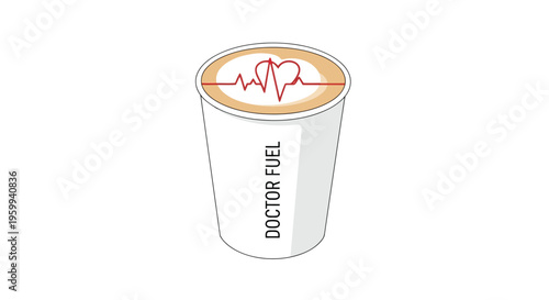 Minimalist Doctor Fuel coffee cup with heart rate symbol on top illustration isolated on white background