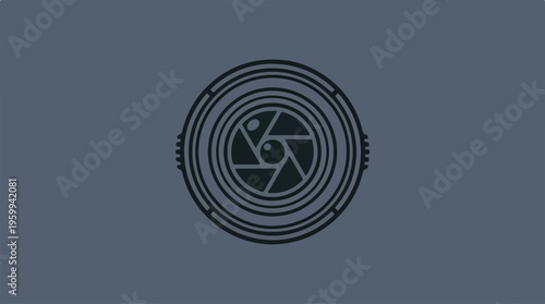 Camera lens aperture design, focused on the main subject, minimalistic and elegant.