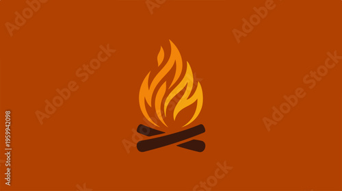 Campfire illustration on orange background, perfect for camping and outdoor activities.
