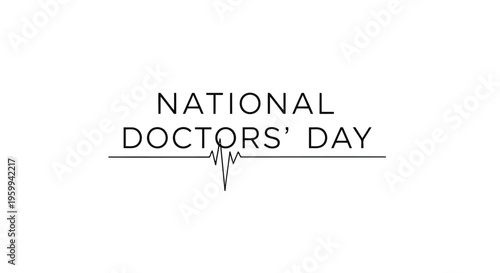 Minimalist National Doctors' Day logo with heartbeat line isolated on white background