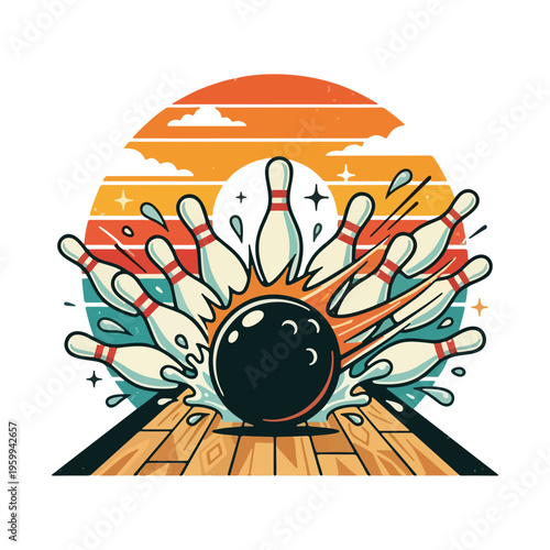 Bowling Ball and Pins Vector Illustration, Bowling Alley Sports SVG, bowling 