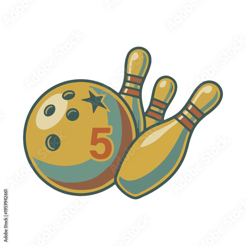 Bowling Ball and Pins Vector Illustration, Bowling Alley Sports SVG, bowling 