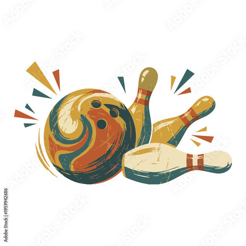 Bowling Ball and Pins Vector Illustration, Bowling Alley Sports SVG, bowling 