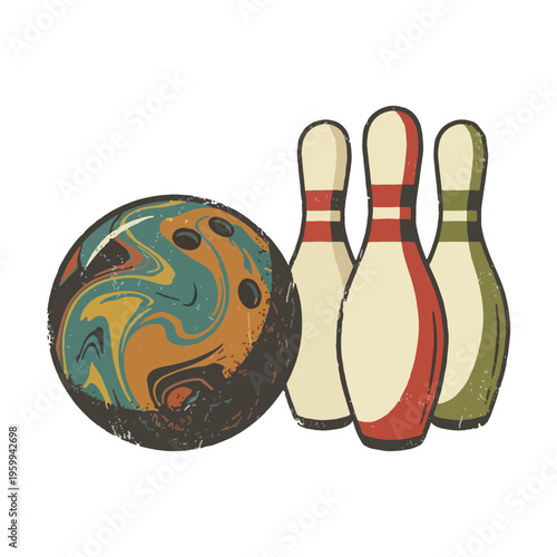 Bowling Ball and Pins Vector Illustration, Bowling Alley Sports SVG, bowling 