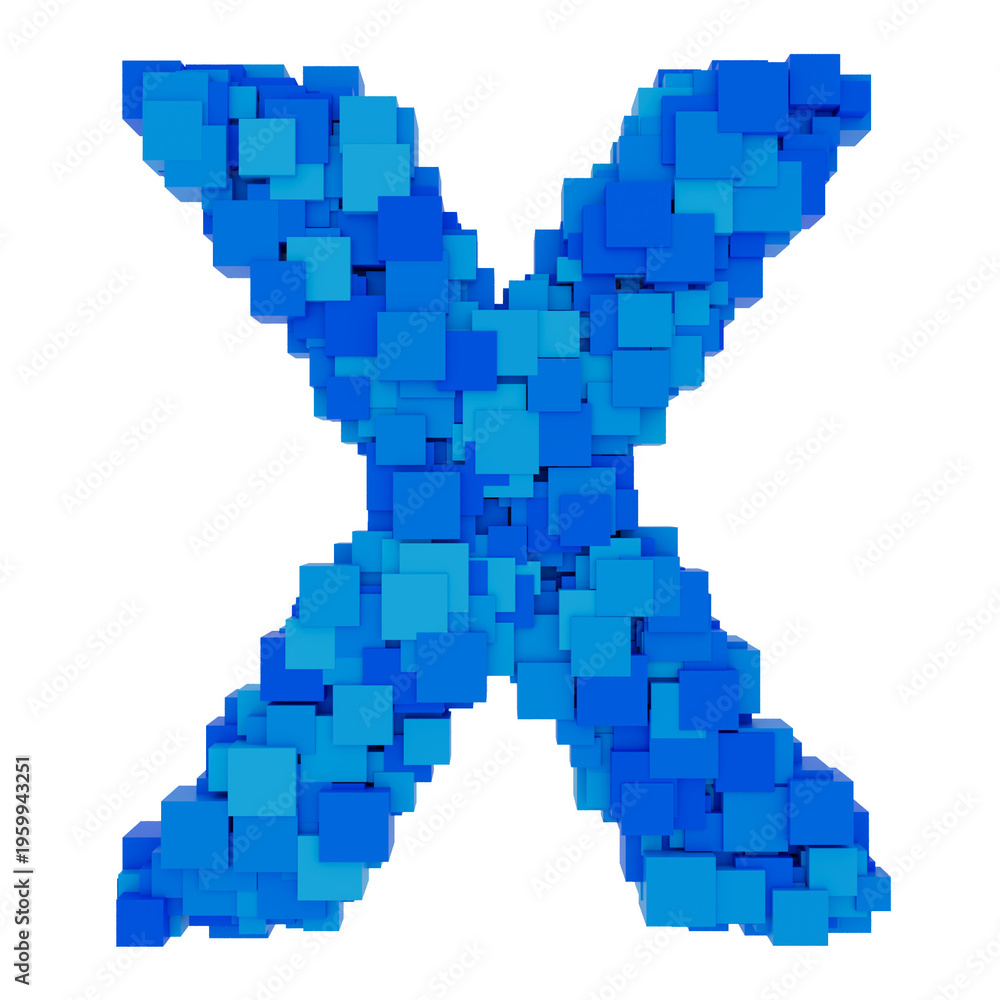 Fototapeta premium letter M made of blue 3d blocks, arial font, isolated on transparent background - design element cut-out graphics object 