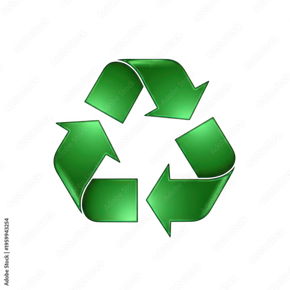 Fototapeta premium Green recycling symbol composed of three interconnected arrows.
