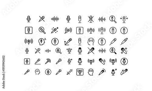 Microphone and Sound Wave Icons with Audio Symbols vector illustration