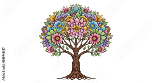 Colorful Tree with Many Flowers.