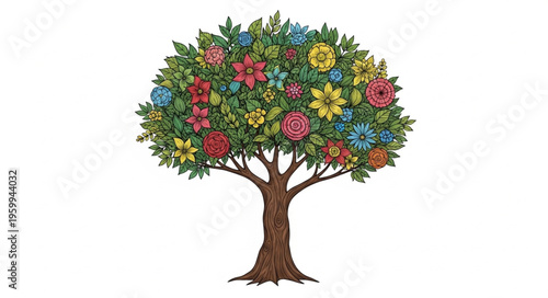 Colorful Tree with Many Flowers.