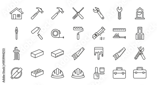 Construction tools and equipment icons.