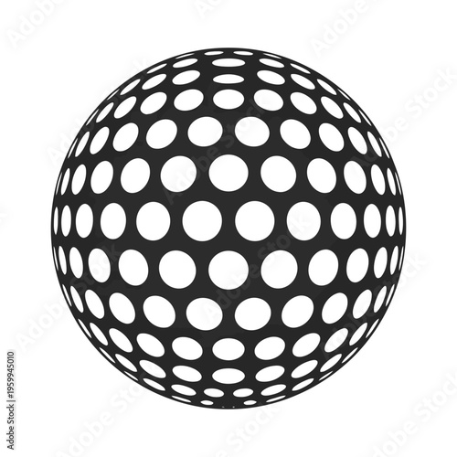 A black and white sphere covered in a pattern of evenly spaced circles. Vector
