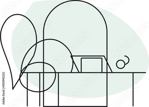 A minimalist black and white line drawing of a simple rounded arch shape on a plain background