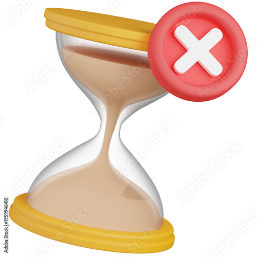 3D render  Hourglass with Red Cross Mark Icon