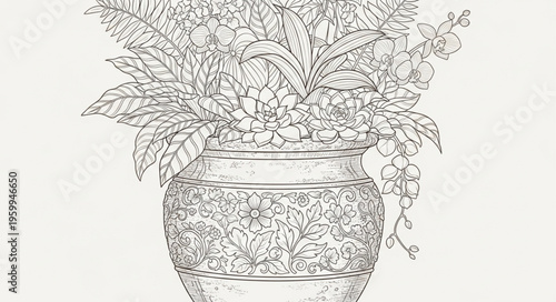Detailed drawing of potted plant.