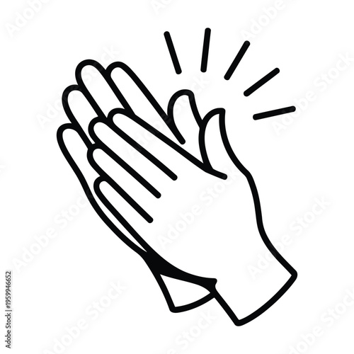Two hands clapping with rays of light emanating from the center Vector
