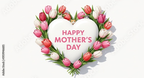 Happy mother's day heart shaped tulip bouquet greeting card