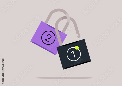 Dynamic visuals highlight the significance of two-factor authentication, showcasing colorful locks that symbolize added safety in the digital landscape, Security becomes essential today.