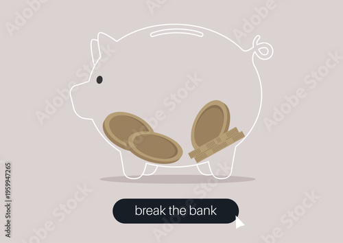 A charming depiction shows a piggy bank with coins spilling out, symbolizing the idea of breaking free from financial constraints, capturing joy and surprise at newfound wealth.