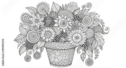 Detailed illustration of potted flowers.