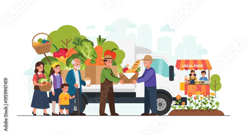 Happy Community Buys Fresh Local Produce from Farmers. Farm-to-Table Food Delivery and Market, Promoting Healthy Eating and Sustainable Living.
