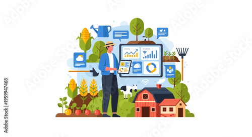 Smart Farming & Precision Agriculture: Modern Farmer Manages Crops with Digital Technology & Data Analytics