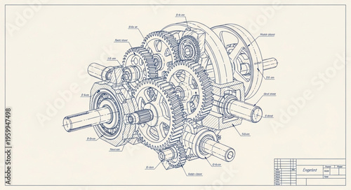 Detailed Mechanical Gear System.