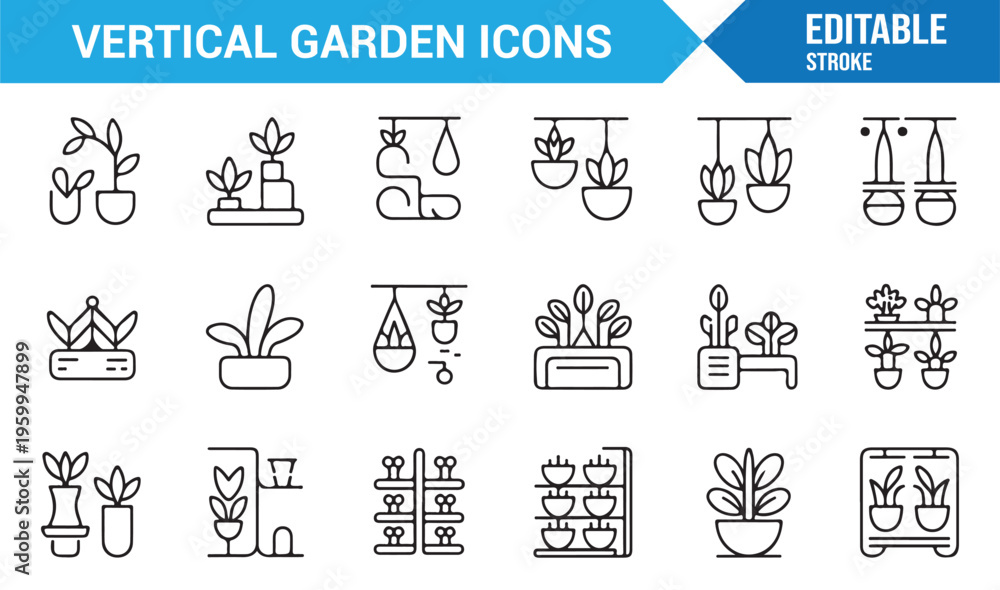Fototapeta premium Gardening and plant care icons pack for sustainable living projects