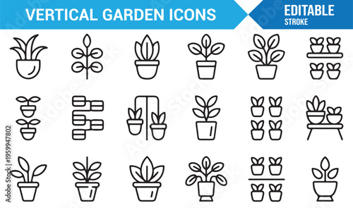 Urban gardening and greenery icons for modern home and balcony design