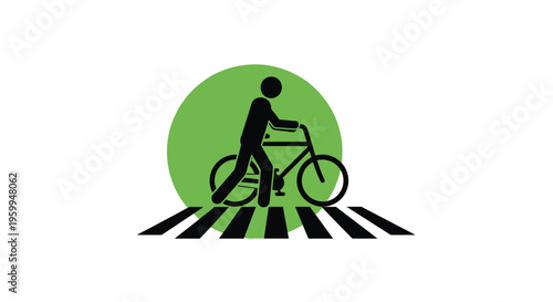 Cyclist riding a bicycle across a crosswalk depicted as a silhouette