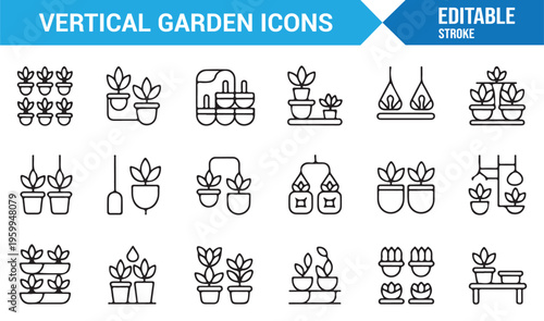 Botanical and urban farming icons in minimal outline style