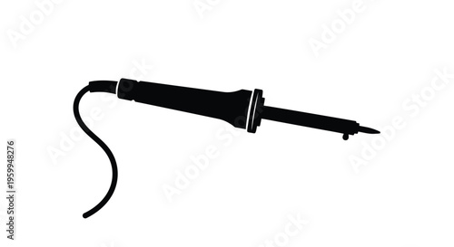 A black silhouette of a soldering iron with a coiled power cord silhouette