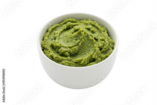 Obraz na plátne Fresh green wasabi paste in a white ceramic bowl