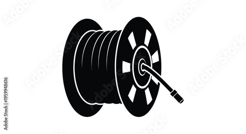 Black and white illustration of a cable spool industrial design silhouette
