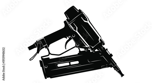 Black pneumatic nail gun depicted in a striking detailed silhouette