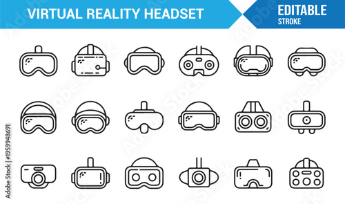 VR goggles and immersive technology symbols pack for apps and gaming