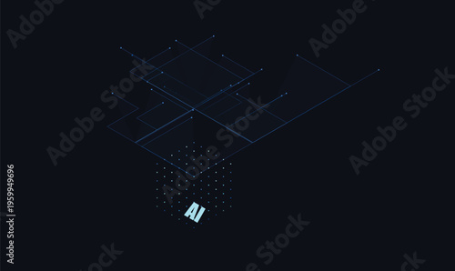 Abstract AI Technology Wireframe Grid with Artificial Intelligence Text for Digital Future Design