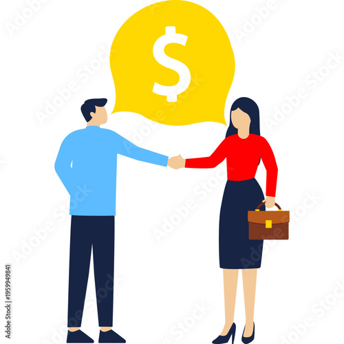 A handshake over money symbolizes trust, agreement, and mutual benefit in a deal.

