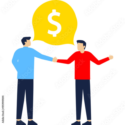 A handshake over money symbolizes trust, agreement, and mutual benefit in a deal.

