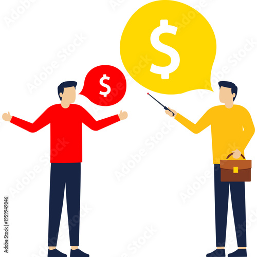 Two successful businessmen talking about the currency. Economy recession. Business concept illustration

