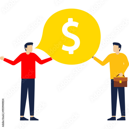 Two successful businessmen talking about the currency. Economy recession. Business concept illustration

