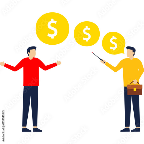 Two successful businessmen talking about the currency. Economy recession. Business concept illustration

