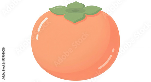 bright orange persimmon with green leaves is set against black backdrop.