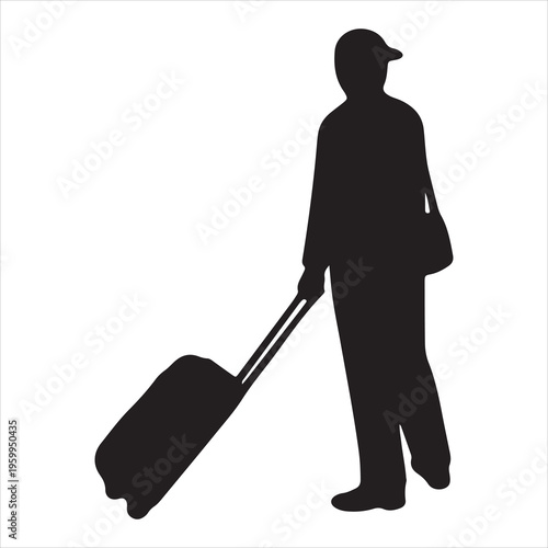 silhouette of a man with a trolley 