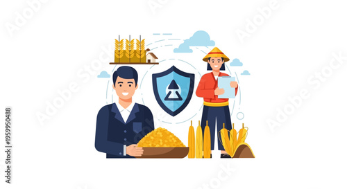 Agricultural Insurance & Crop Protection for Farmers: Business Support & Food Security Concept Illustration