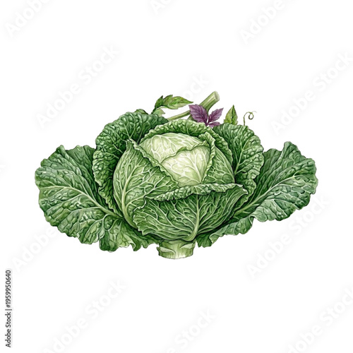 Fresh Green Cabbage Vegetable Illustration Isolated on Transparent Background Vector EPS