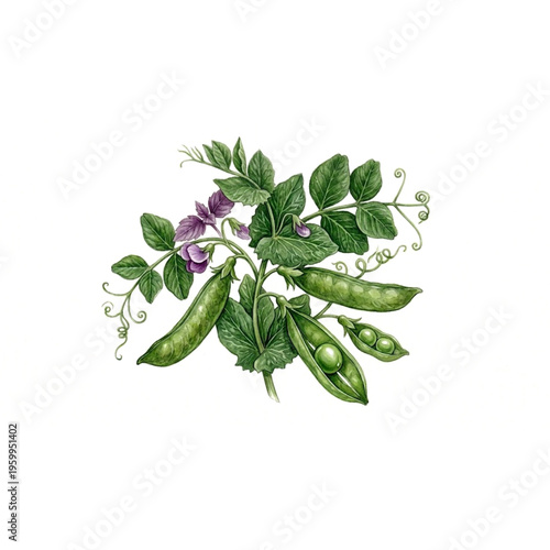 Fresh Green Peas Vegetable Illustration Isolated on Transparent Background Vector EPS