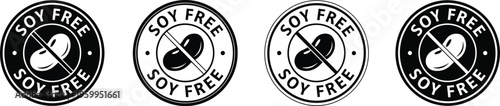 Four variations of the soy free logo with a yin yang symbol
