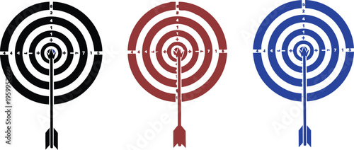 Three colorful archery targets with arrows