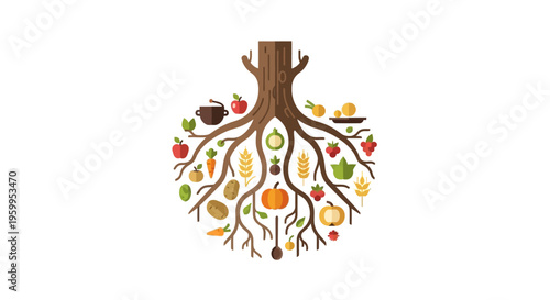 Tree Roots & Natural Food Harvest: Healthy Eating, Sustainable Agriculture, and Farm-to-Table Concept