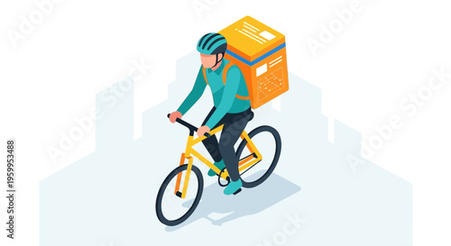 Delivery Man Riding Bicycle.